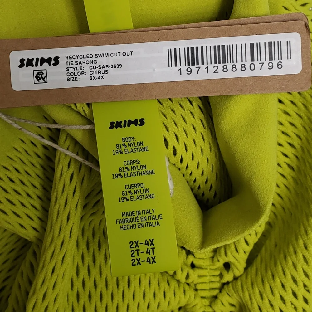 SKIMS Recycled Swim Warp Asymmetrical Knit Cover Up Ruched Sarong in Citrus